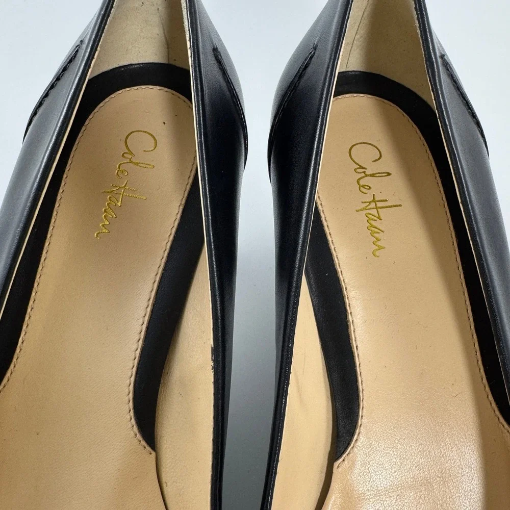 Cole Haan Womens Black Leather Square Toe Buckle Kitten Heel Pumps Size 10B - Picture 3 of 9